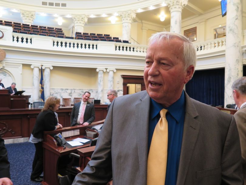 House Majority Caucus Chairman John VanderWoude, R-Nampa, talks about the caucus' decision to remain in session into next week, on Thursday, March 22, 2018. (The Spokesman-Review / Betsy Z. Russell)