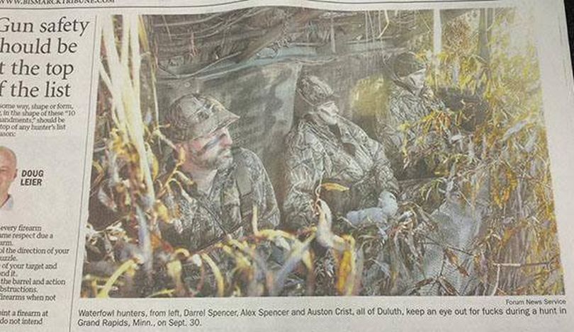 Duck hunting story goes astray in photo caption.