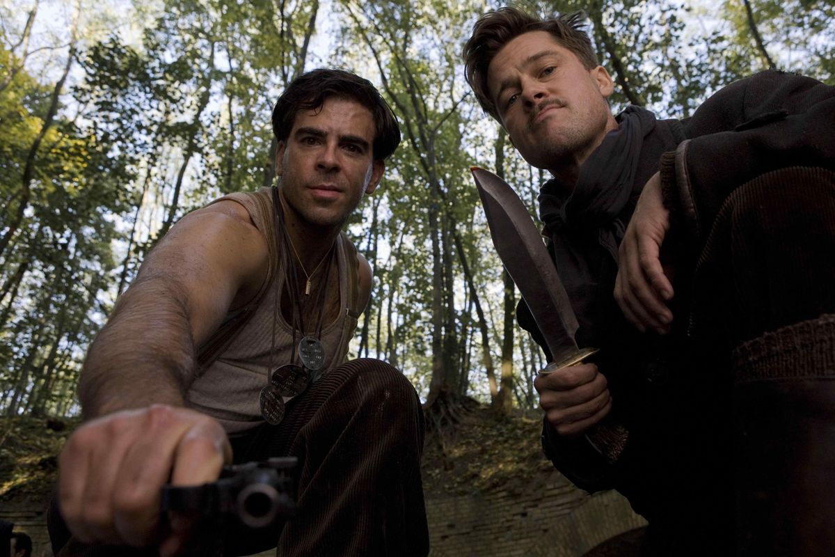 Brad Pitt, right, and Eli Roth star in Quentin Tarantino’s  “Inglourious Basterds.” The Weinstein Co. (The Weinstein Co.)