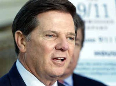 
U.S. House Majority Leader Tom DeLay, R-Texas, speaks at a press conference Wednesday in Washington.
 (Associated Press / The Spokesman-Review)