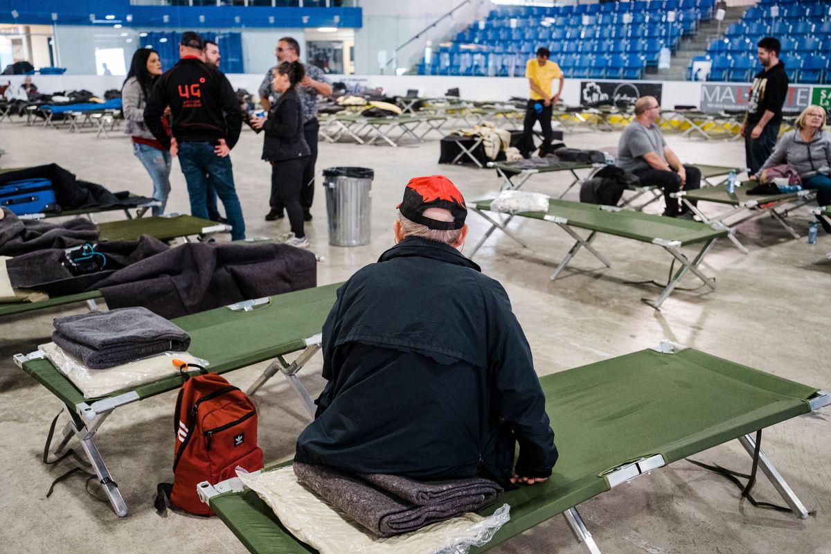 An emergency shelter that was opened in Roberval, Quebec, Canada for people forced to flee a wildfire father north in the province, on June 7.  (RENAUD PHILIPPE)