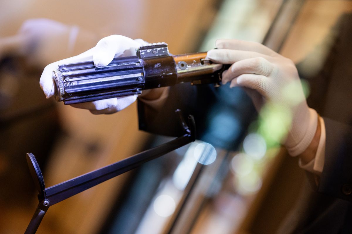 Darth Vader’s "hero" lightsaber from "The Empire Strikes Back" fetched $3.6 million at auction, shown here at The Maybourne on Aug. 20, 2025, in Beverly Hills, California.   (Juliana Yamada/Los Angeles Times/TNS)