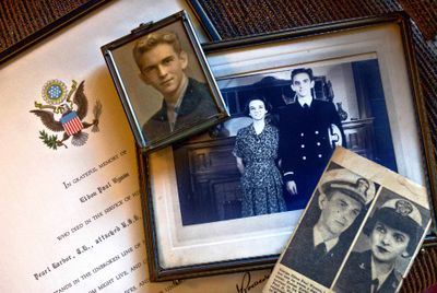 A picture of Kathleen Wyman and her brother and a clip about their Navy service.  (Associated Press / The Spokesman-Review)