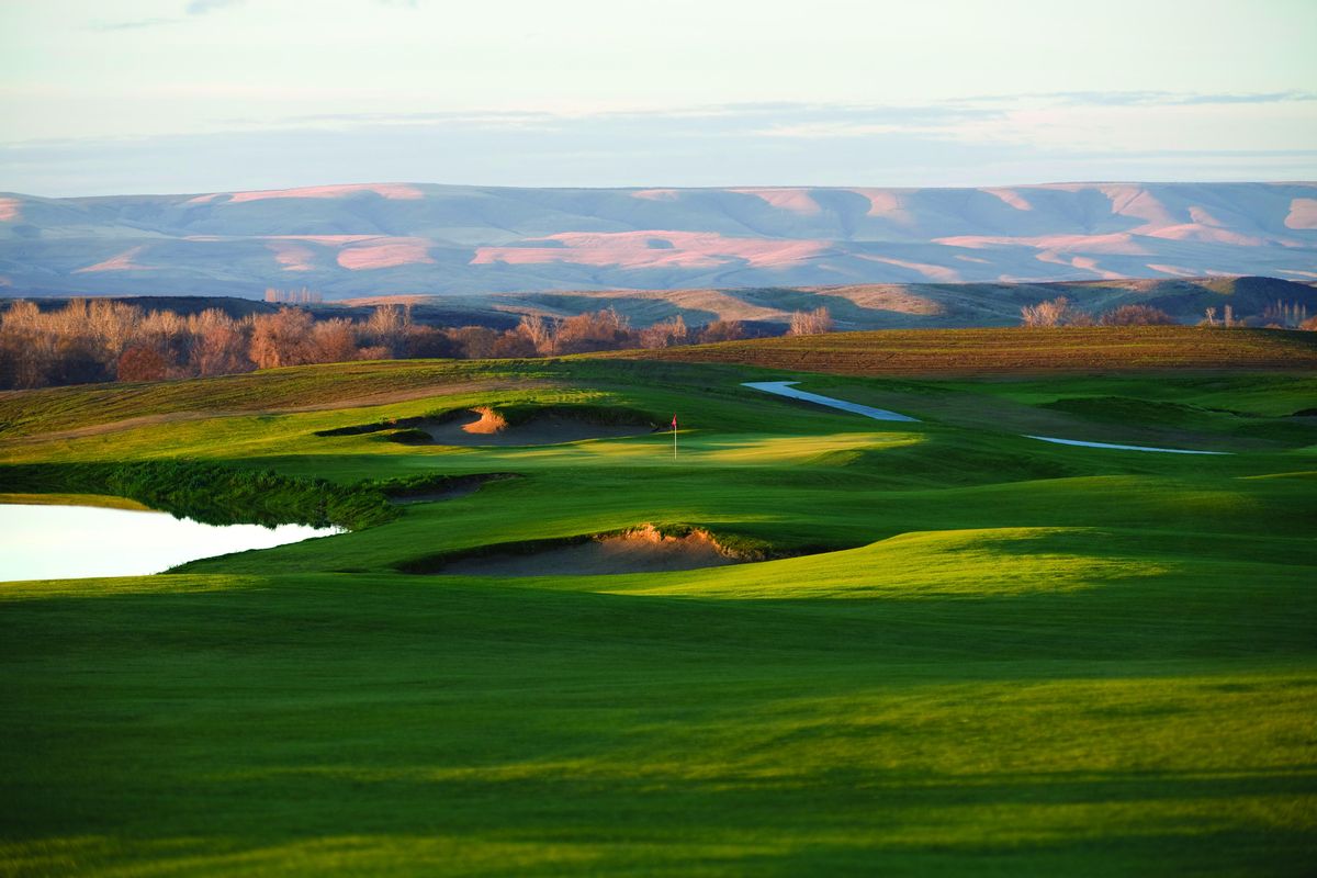 Many holes at Wine Valley Golf Club enjoy beautiful backdrops, such as this one at No. 3.Photo courtesy Wine Valley GC (Photo courtesy Wine Valley GC / The Spokesman-Review)