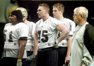 
Tight end Luke Smith-Anderson (45), a Lake City High grad, says the arrival of coach Dennis Erickson convinced him coming back was right thing. 
 (Joe Barrentine / The Spokesman-Review)