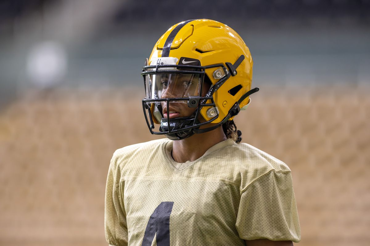 Idaho quarterback Gevani McCoy pauses during a practice on July 31 at the Kibbie Dome in Moscow, Idaho.  (Geoff Crimmins/For the Spokesman-Reivew)