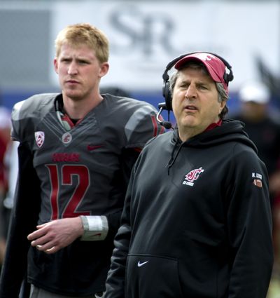 Time, and practice, will tell if Connor Halliday, left, will be Mike Leach’s starting quarterback in the fall. (Dan Pelle)