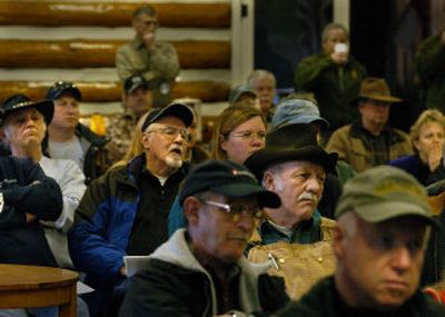 
A  crowd listens to a discussion of how to save kokanee salmon in Lake Pend Oreille on Saturday morning. The declining kokanee population has management officials scrambling because it's one of the most popular fisheries on the lake. 
 (Jesse Tinsley / The Spokesman-Review)