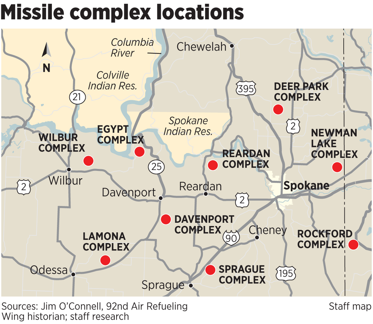 Missile launch complexes in the Spokane area (Staff map)