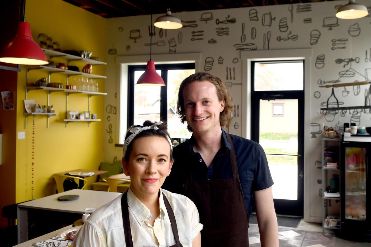 Charlotte and Jordan Ripley of Brunchkin, a new Sunday pop-up brunch restaurant, pose for a photograph at Batch Bakeshop in Spokane’s West Central neighborhood. (Kathy Plonka / The Spokesman-Review)