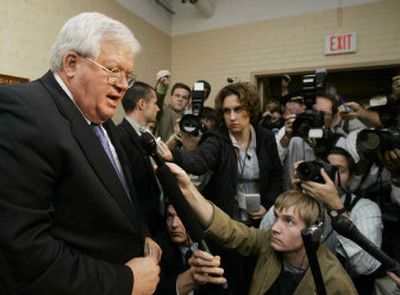 
House Speaker Dennis Hastert  makes a statement on Capitol Hill  on Tuesday after his appearance before the House ethics committee. 
 (Associated Press / The Spokesman-Review)