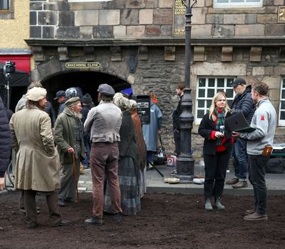 Cast extras are seen on set of the Netflix movie “Frankenstein,” filming on Sept. 13, 2024, in Edinburgh, Scotland.  (Jeff J Mitchell/Getty Images Europe/TNS)