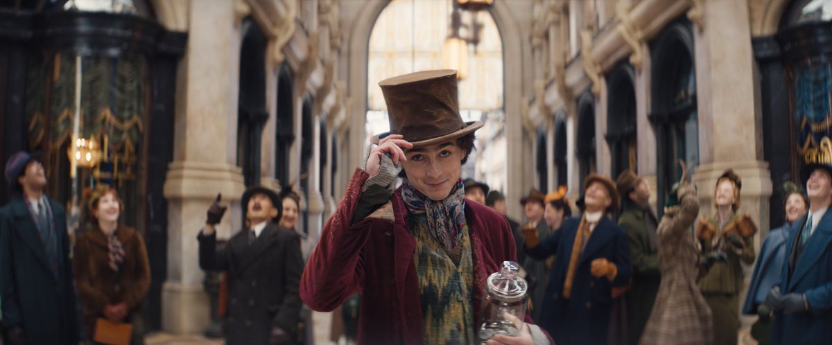 Timothée Chalamet as young Willy Wonka in a scene from “Wonka.” (Warner Bros. Pictures/)