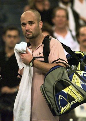 Andre Agassi is shown after losing to Patrick Rafter at the U.S. Open in 1997, the year he failed a drug test.File  (File Associated Press / The Spokesman-Review)