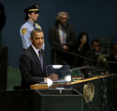 President Barack Obama addresses the 67th session of the United Nations General Assembly at the United Nations headquarters, Tuesday, Sept. 25, 2012. (Pablo Monsivais / Associated Press)