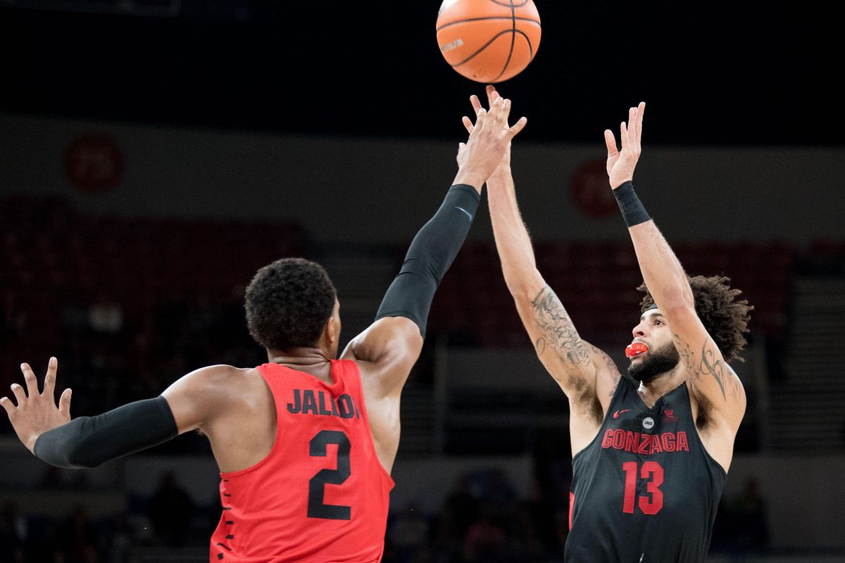 Gonzaga guard Josh Perkins (13) hit six 3-pointers and finished with 20 points in the Bulldogs’ 86-59 win over Ohio State in the PK80 Invitational quarterfinals Thursday, November 23, 2017, at Veterans Memorial Coliseum in Portland, Oregon. (Tyler Tjomsland / The Spokesman-Review)