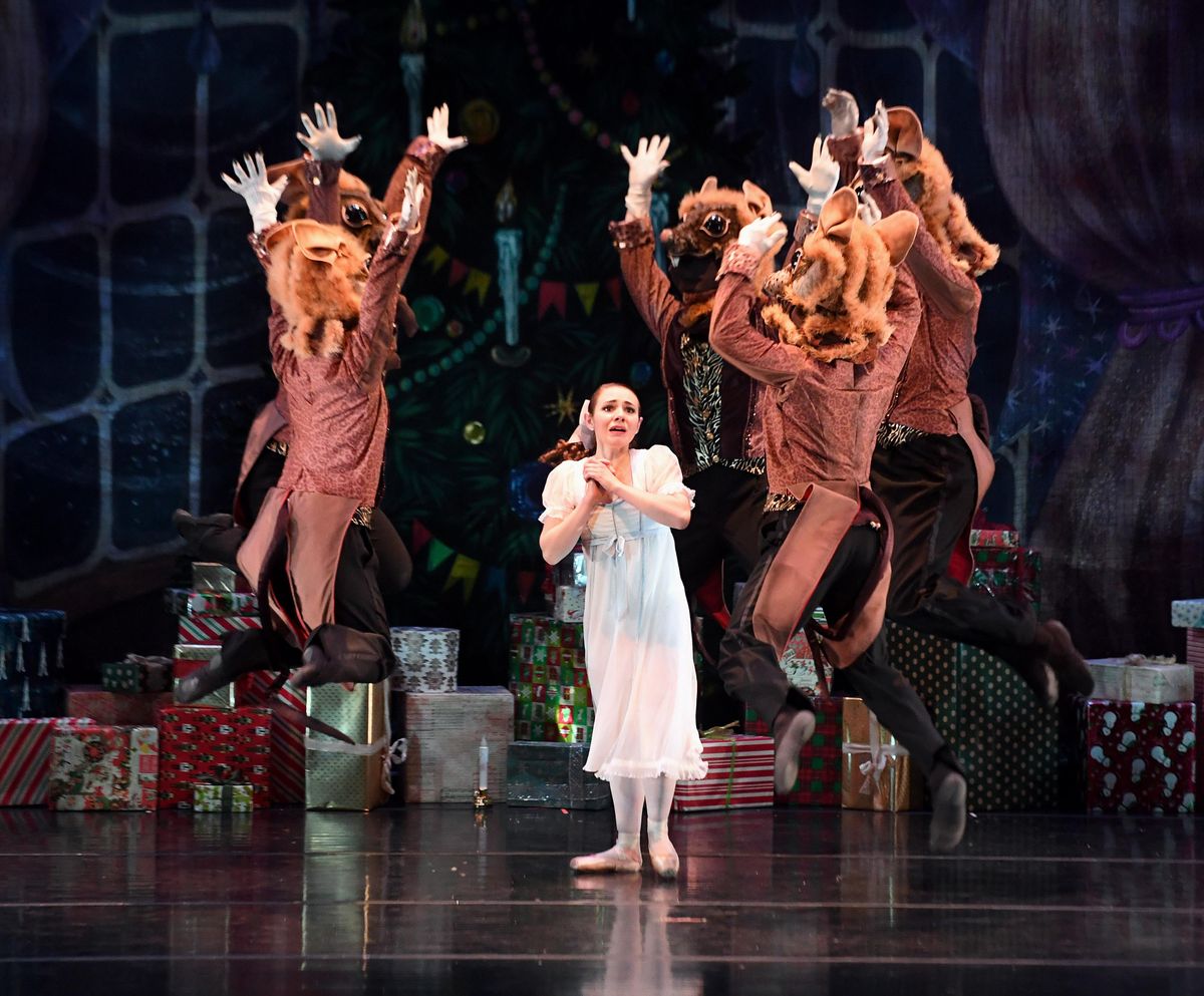 Clara (Amara Galloway) is surrounded by rats during Act 1 of State Street Ballet’s production of “The Nutcracker” with the Spokane Symphony on Thursday at the Martin Woldson Theater at the Fox. (Colin Mulvany / The Spokesman-Review)