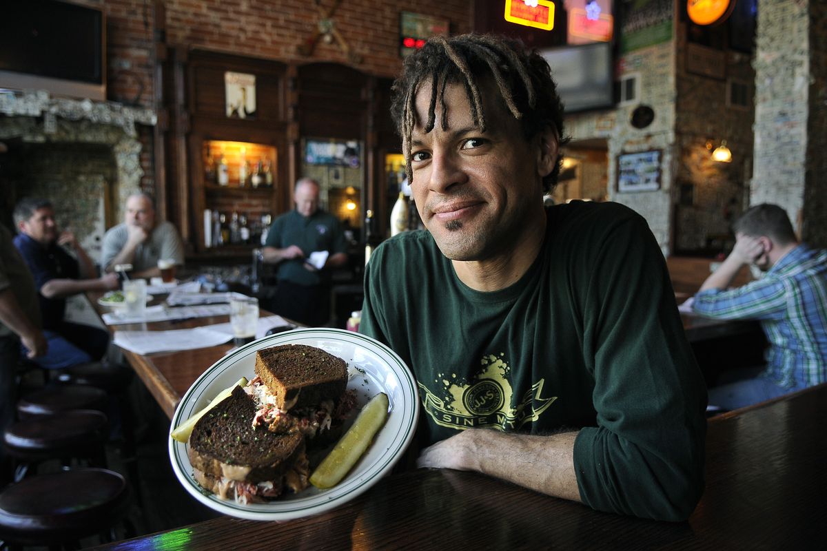 Erik Kimberly, prep cook at O’Doherty’s Irish Grille in downtown Spokane, creates this Reuben sandwich, called the Hooligan & Hannigan, for customers. Says Kimberly, “I never had a Hooligan & Hannigan returned. They just ask for more.”