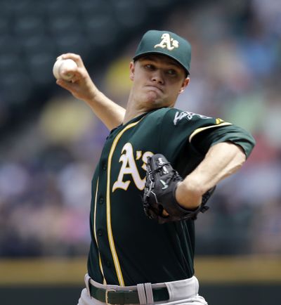 Oakland starting pitcher Sonny Gray picked up his 10th victory of the season. (Associated Press)