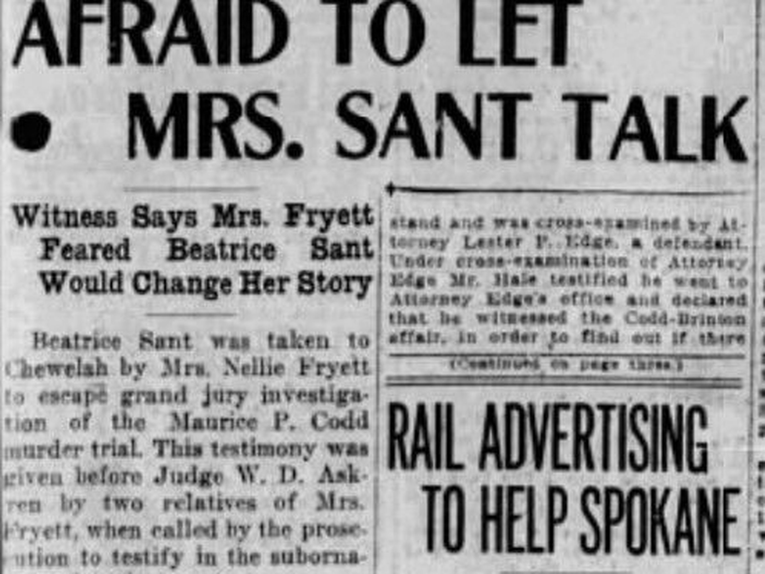 100 years ago in Spokane Star witness Beatrice Sant s sudden trip