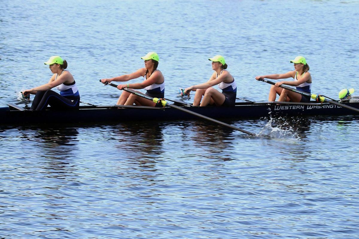 Left to right, Nicole Vanderzanden, Mary Harper, Kelly Oberbillig, Madison Kerr and the coxswain Madison Moelhman at WIRA (Western Intercollegiate Association Championships) in Sacramento, CA. (Courtesy Madison Kerr / Courtesy Madison Kerr)