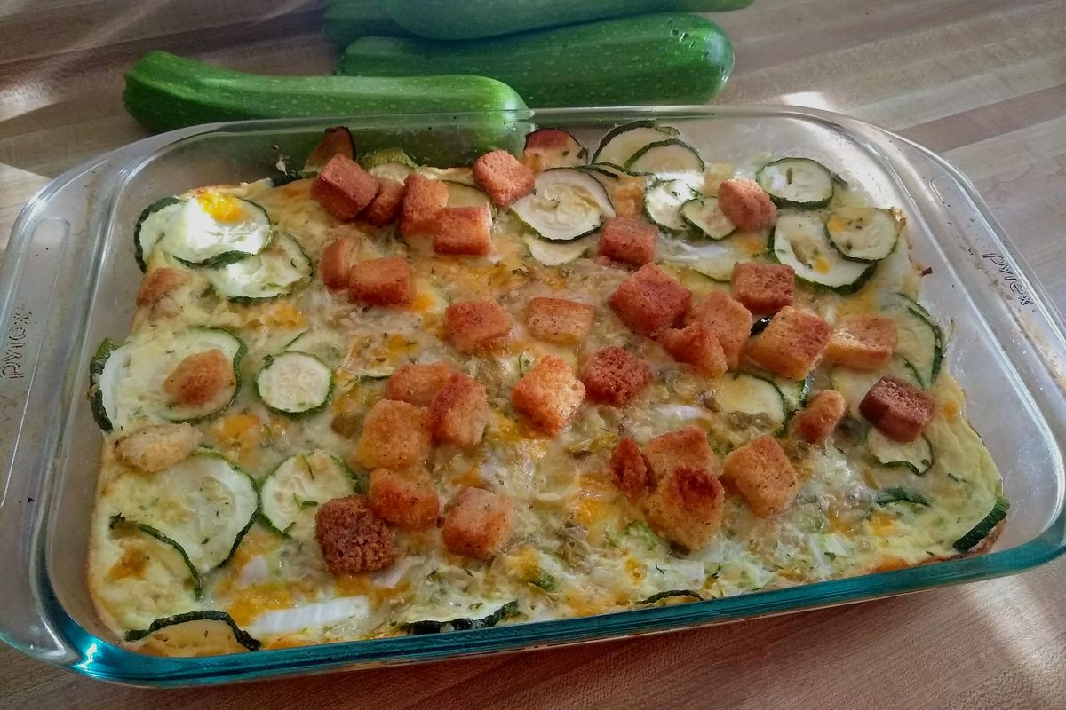 Mexican zucchini casserole can be prepared ahead of time to avoid kitchen heat.  (Cindy Hval/For The Spokesman-Review)