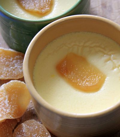 Spice up these cute little pots de crème with fresh and crystallized ginger. (Adriana Janovich)