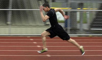 
Anthony Laborin runs drills during practice at East Valley High. Laborin, a senior, is looking to help his team become the first 3A team to win the GSL track title.
 (Liz Kishimoto / The Spokesman-Review)