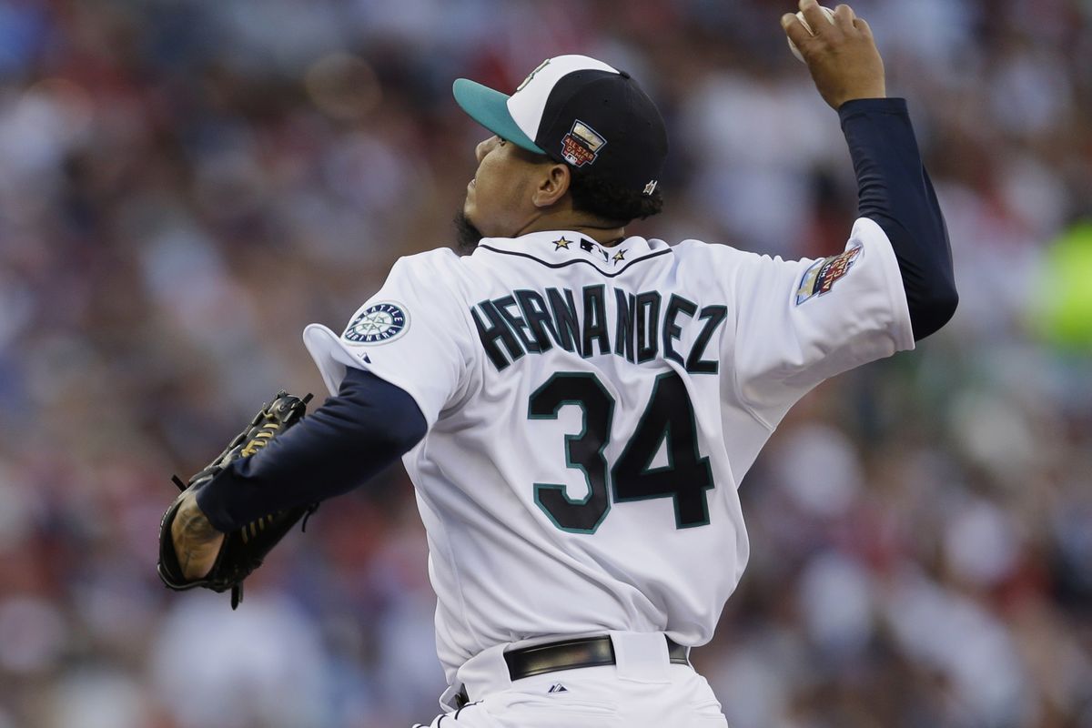 American League starting pitcher Felix Hernandez of the Seattle Mariners threw a scoreless first inning in his first All-Star start. (Associated Press)