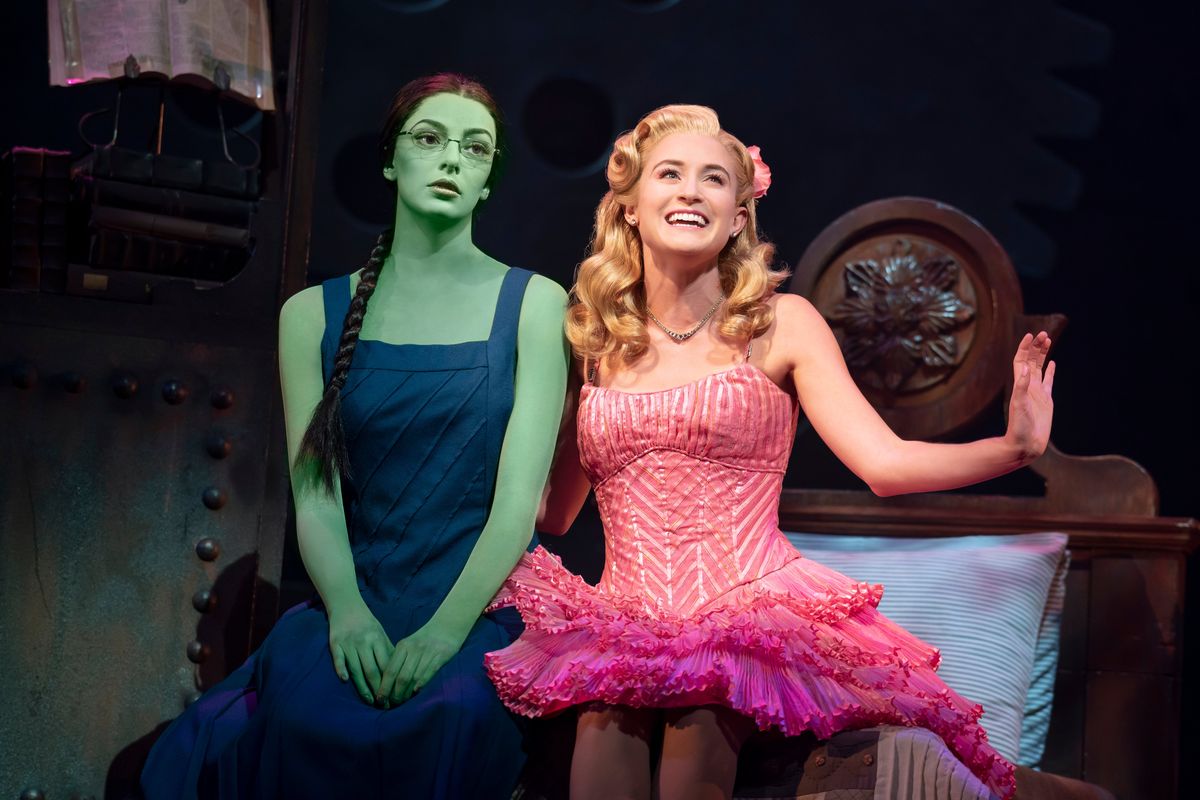 Talia Suskauer as Elphaba and Allison Bailey as Galinda in the North American tour of “Wicked” at First Interstate Center for the Arts through March 27.  (Joan Marcus)