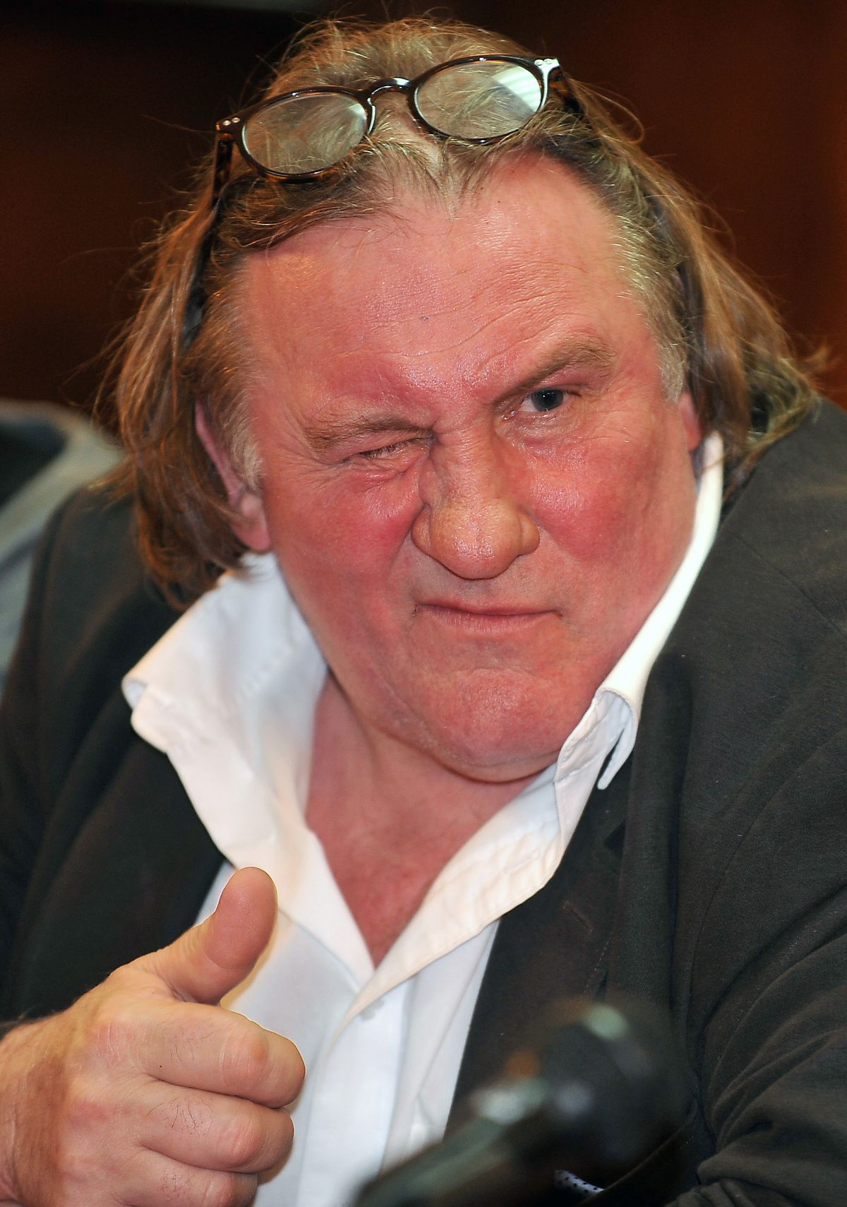 Gerard Depardieu met Tuesday with Montenegro’s prime minister. (Associated Press)