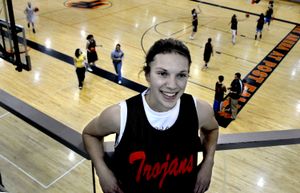 Post Falls High School basketball player Aynslee Stuart before the start of practice on Jan. 22.  (Kathy Plonka / The Spokesman-Review)