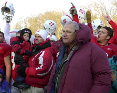 
Saint John's players cheered in 2003 when coach John Gagliardi, then a mere pup at 77, passed Eddie Robinson for career wins. 
 (Associated Press / The Spokesman-Review)