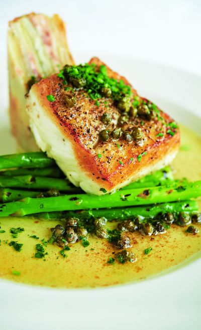 Roasted Halibut with Lemon-Caper Butter.