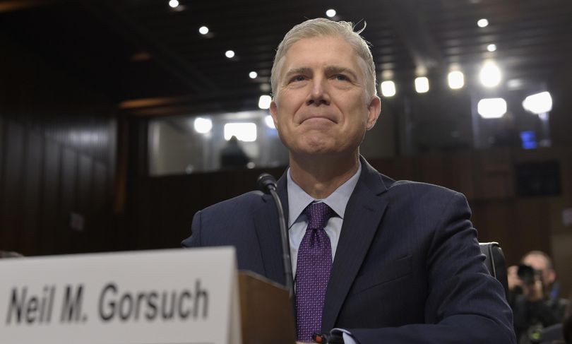 In this March 21, 2017, file photo, Supreme Court Justice nominee Neil Gorsuch prepares to testify on Capitol Hill in Washington. (Susan Walsh / Associated Press)