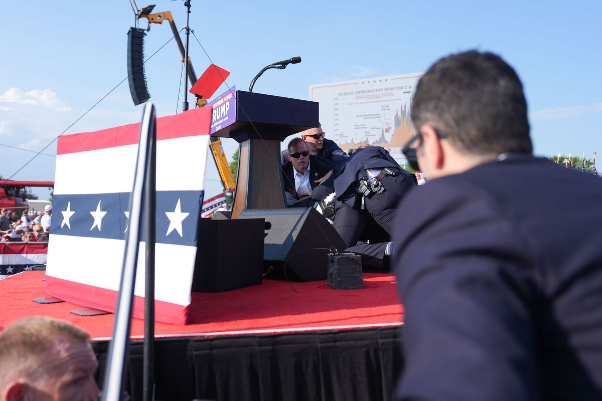 Secret Service agents during a campaign rally for former president Donald Trump in Butler, Pa., on July 13. MUST CREDIT: Jabin Botsford/The Washington Post  (Jabin Botsford/The Washington Post)