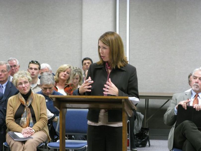 Susie Pouliot, CEO of the Idaho Medical Association, addresses lawmakers Wednesday on the Idaho Legislature's health care task force. (Betsy Russell / The Spokesman-Review)