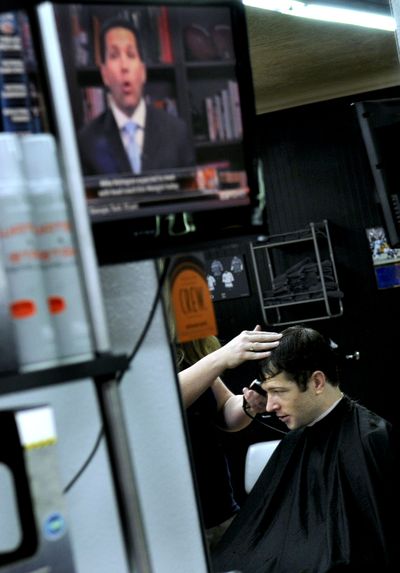 Spokesman-Review Handle Extra correspondent Jacob Livingston gets a haircut at The Locker Room barbershop in Dalton on  Jan. 5. (Kathy Plonka)