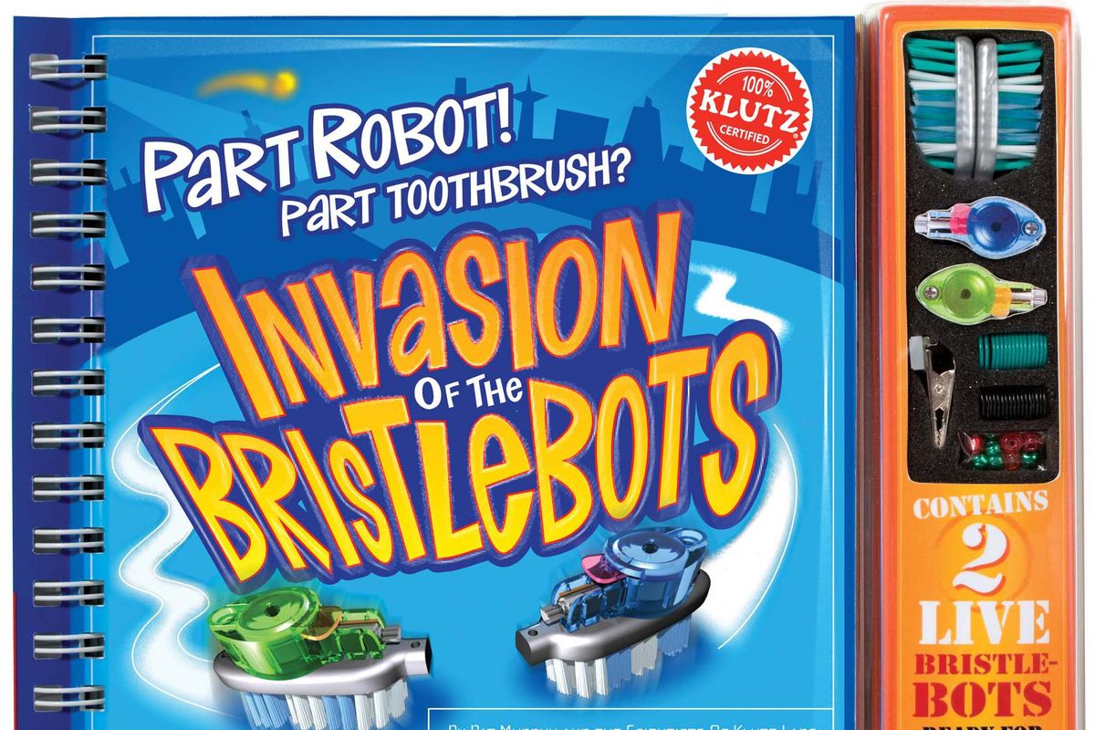 This book cover released by Klutz shows “Invasion of the Bristlebots” by Pat Murphy.