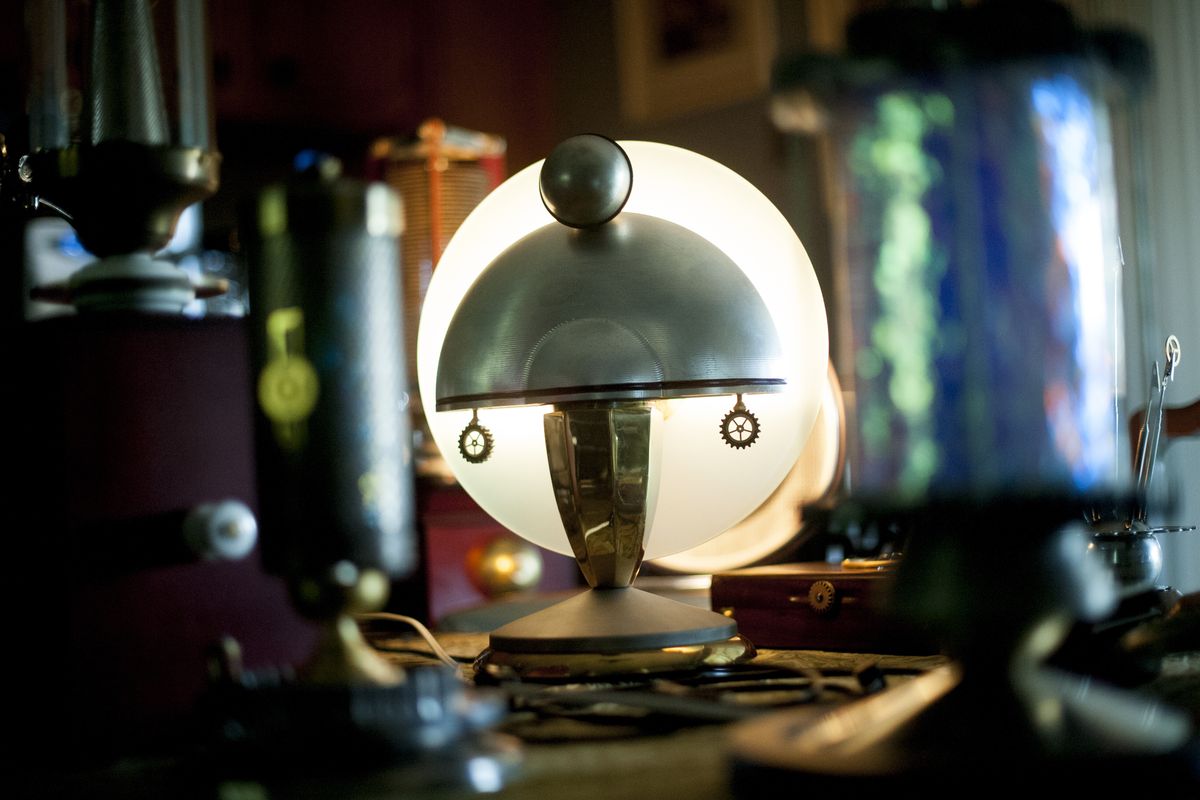 A lamp done in art deco style by Robert LaMonte.