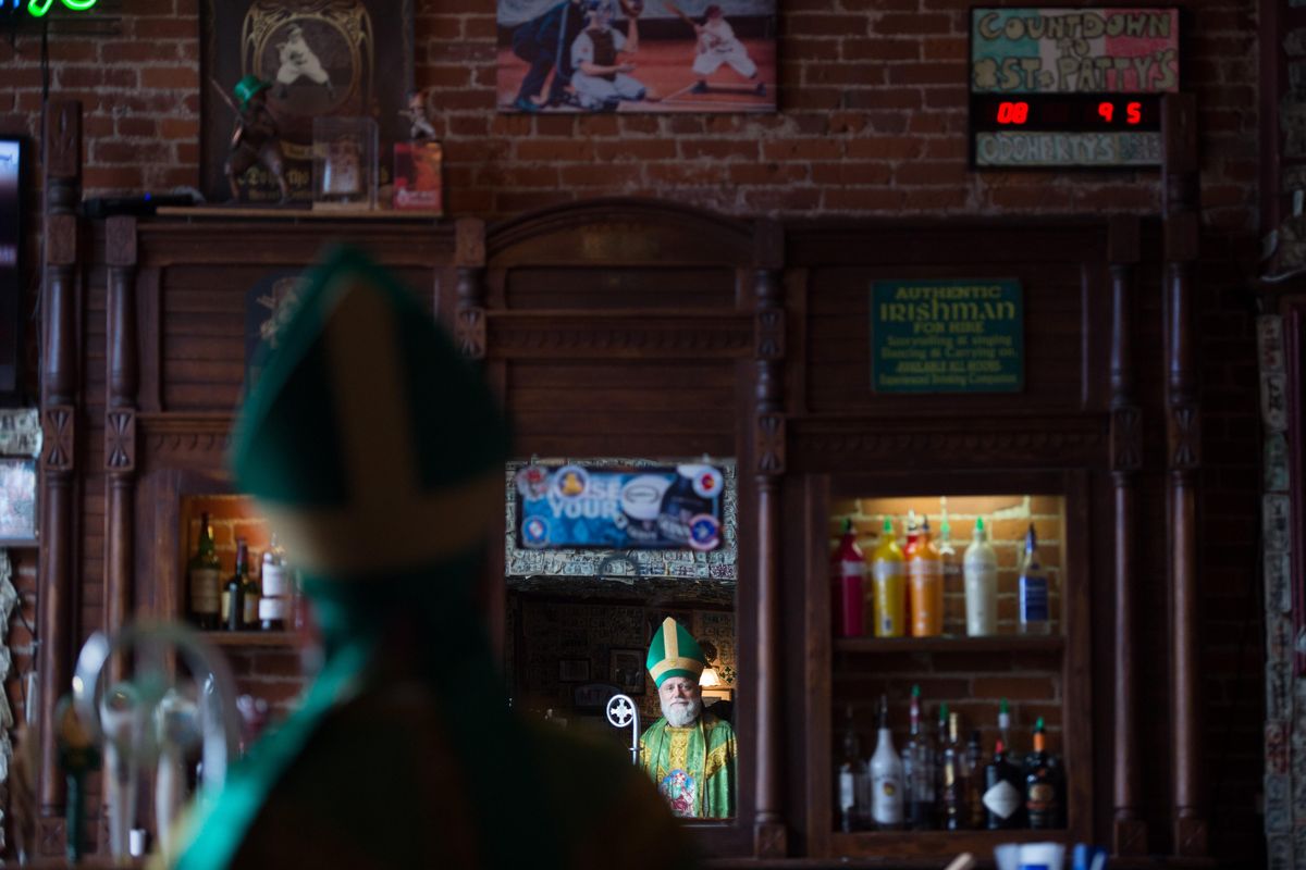 Tom Keefe Spokane’s St. Patrick impersonator poses for a photo on Wednesday, March 8, 2017, at O’Doherty’s Pub in Spokane. (Tyler Tjomsland / The Spokesman-Review)