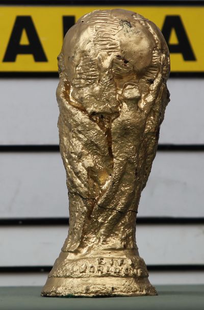 Bogota airport officials said this World Cup trophy replica was made out of cocaine. (Associated Press)
