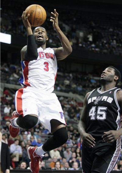 Rodney Stuckey goes to the basket against the San Antonio Spurs. The former Eastern Washington star is in Spokane this week for the Jamal Crawford A Plus Classic. (Associated Press)