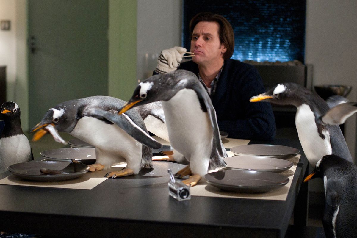 Jim Carrey is shown in a scene from “Mr. Popper’s Penguins.”