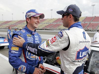 Kurt Busch, left, and Jimmie Johnson are not so buddy-buddy anymore after Saturday’s brush up.  (File Associated Press / The Spokesman-Review)