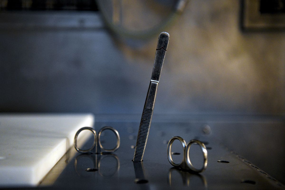 Surgical implements in an autopsy suite in Maryland on Feb. 13, 2022. The most commonly cited source of bias in forensic pathology has been law enforcement influence, in part because police detectives are often routinely present during autopsies.   (Kenny Holston/The New York Times)