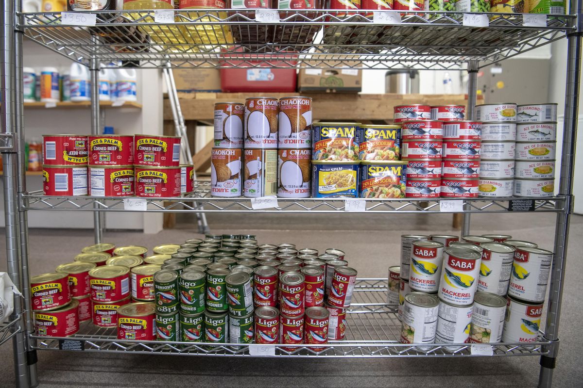 Mary’s Pacific Islands Store at 2315 N. Monroe St. carries many of the foods that Marshallese people love, including lots of canned fish, Spam and coconut creme. (Jesse Tinsley / The Spokesman-Review)