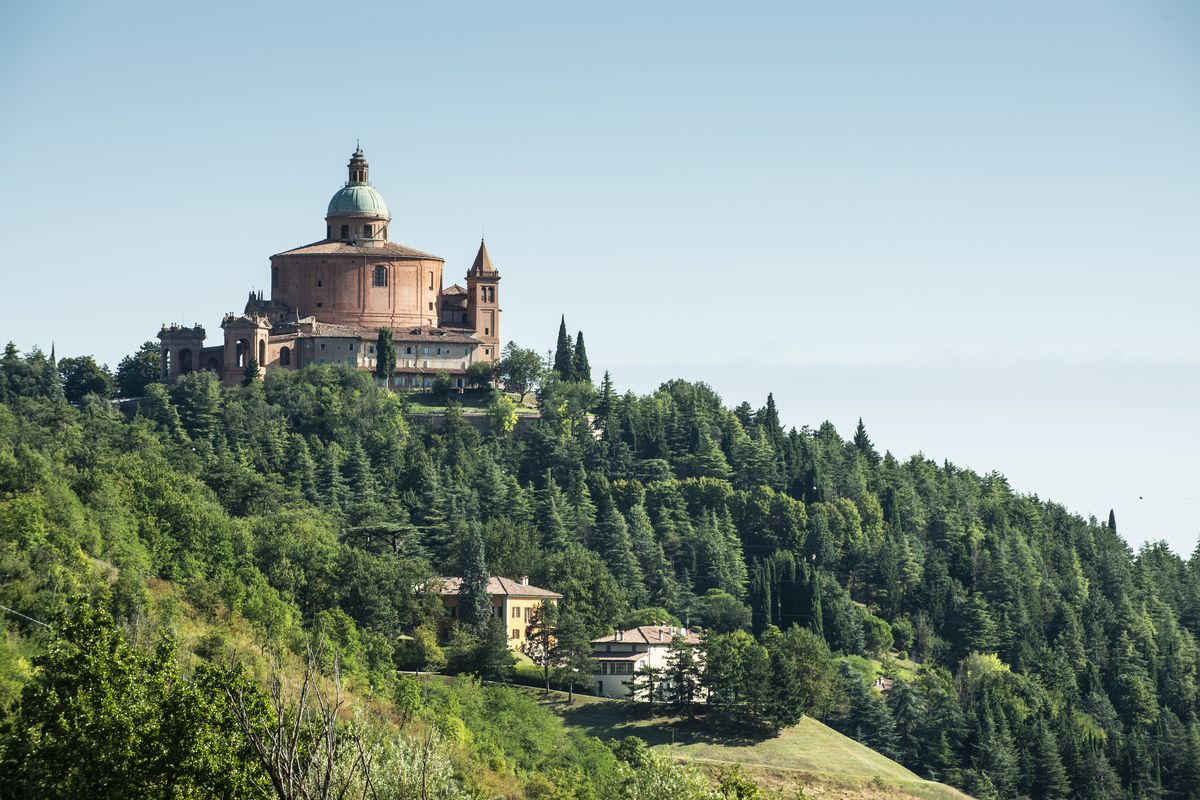 The Santuario di San Luca, an 18th-century church with views over the countryside near Bologna, Emilia Romagna, Italy, on Aug. 10.  (SUSAN WRIGHT/New York Times)