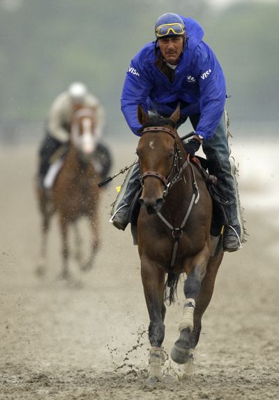 Big Sandy was Big Muddy on Friday during Mine That Bird’s workout at Belmont.  (Associated Press / The Spokesman-Review)