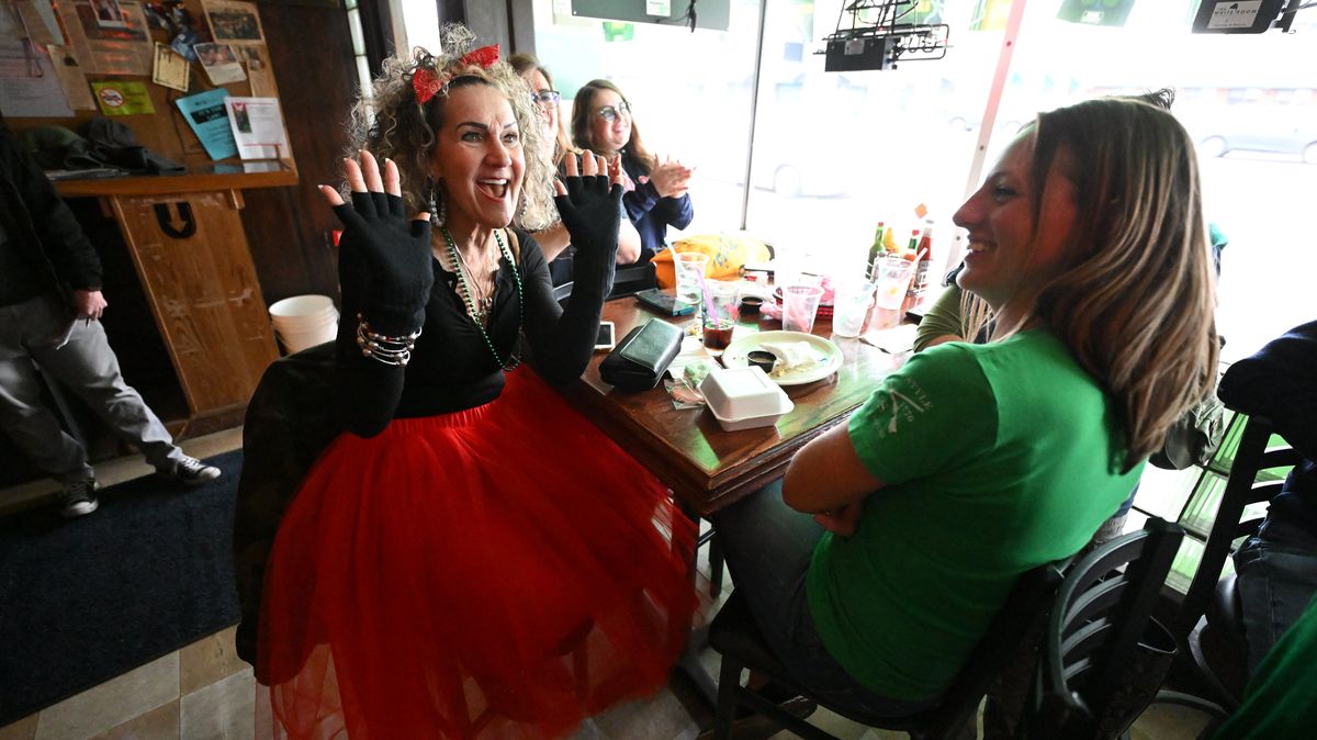 Jeanne Tribbett wore her red “lucky charm” tutu to watch the Zags play Georgia State in the first round NCAA college basketball tournament on Thursday at Jack and Dan’s Bar and Grill near the Spokane university’s campus.  (COLIN MULVANY/THE SPOKESMAN-REVIEW)